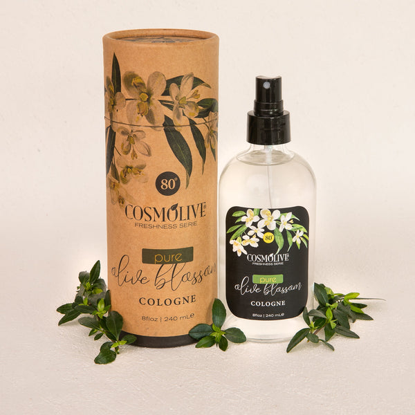COSMOLIVE PURE OLIVE BLOSSOM COLOGNE 240 ml (With single kraft box and glass bottle) / Refreshing Feeling / Natural Life