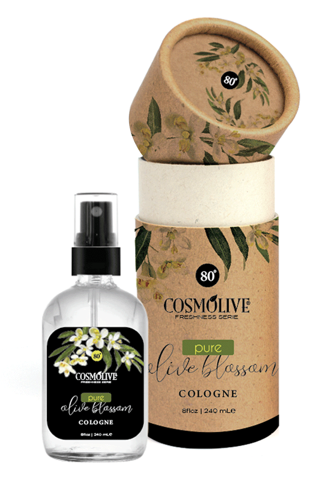 COSMOLIVE PURE OLIVE BLOSSOM COLOGNE 240 ml (With single kraft box and glass bottle) / Refreshing Feeling / Natural Life