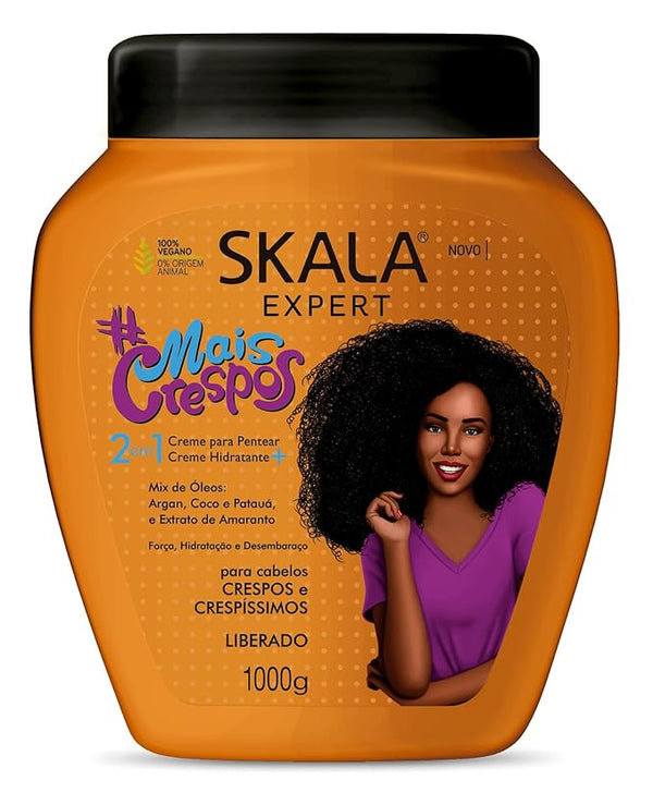 Skala Mais Crespos Hair Cream, designed to enhance and define curly hair. Provides deep hydration, frizz control, and promotes healthy, bouncy curls with natural ingredients for beautifully nourished hair.